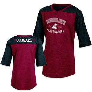 NWT [Champion] Washington State Cougars NCAA 1/2 Sleeve V-Neck Shirt Youth XL